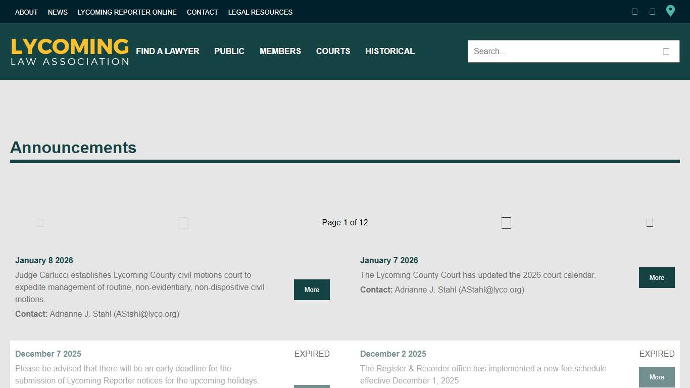 Announcements - Lycoming Law Association