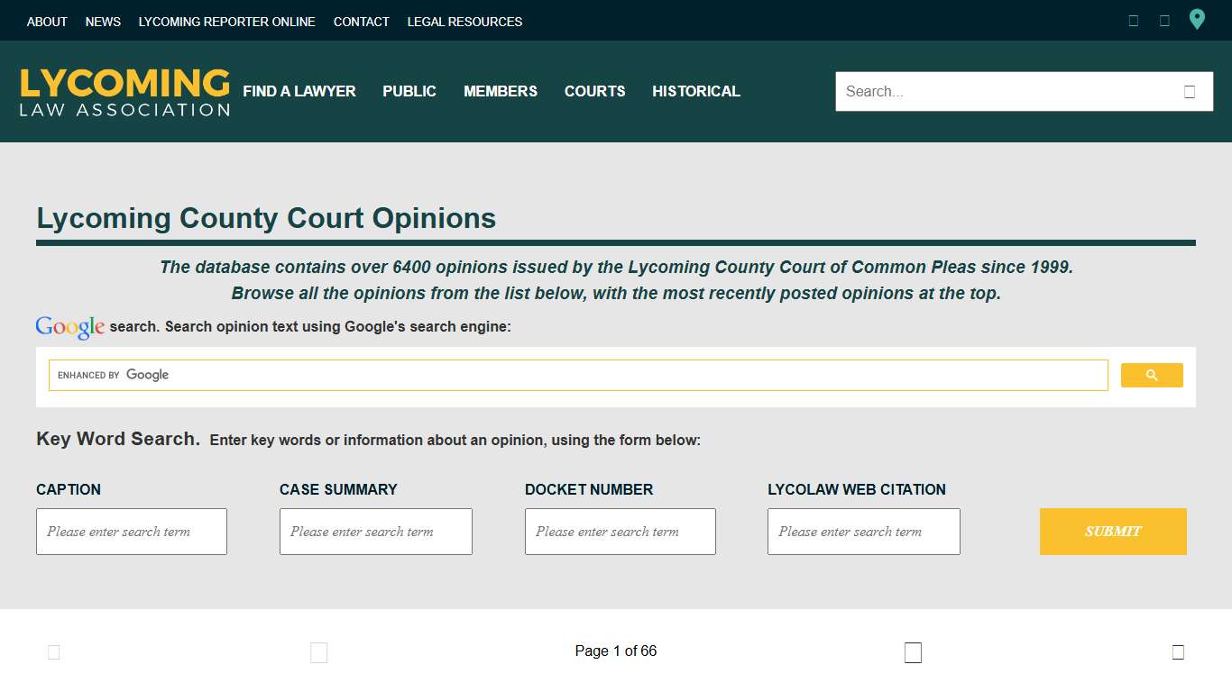 Lycoming County Court Opinions - Lycoming Law Association