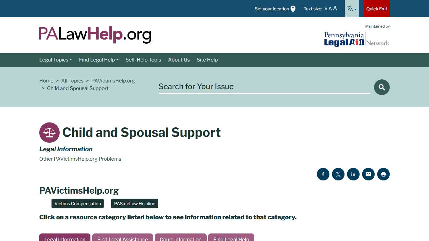 Legal Information - Child and Spousal Support - PAVictimsHelp.org | PALawHELP.org - Your Online Guide to Legal Information and Legal Services in Pennsylvania