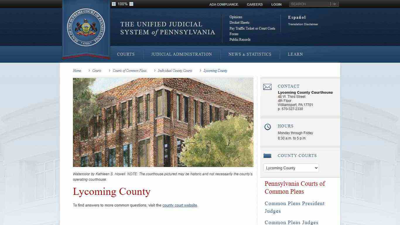 Lycoming County | Individual County Courts | Courts of Common Pleas | Courts | Unified Judicial System of Pennsylvania